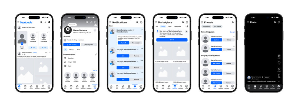 Facebook feed mockup. Social media mock up template. Facebook post frame carousel template.