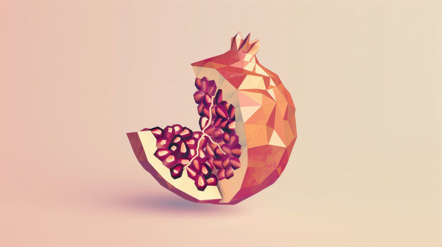 Fresh pomegranate illustration with fruit cut in half showing red juicy seeds on bright background
