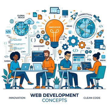 Web development team collaboration in modern office flat illustration