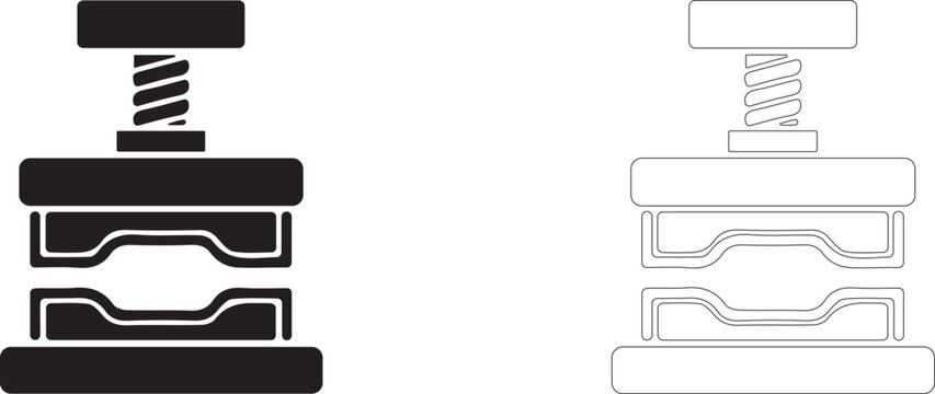 Stamping press vector icon, industrial screw press symbol, mold compression machinery and artisan manufacturing.