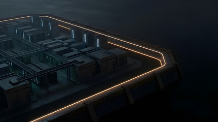 Fototapeta premium Glowing Modular Data Center at Night with Dark Premium 3D Render