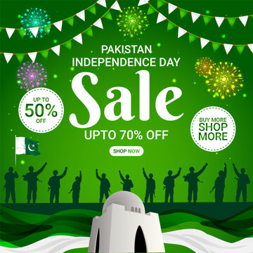 Vector illustration of Pakistan Independence Day Sale social media template