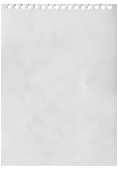Slightly crumpled sheet of paper torn from a notebook with perforation holes and paper texture isolated for message background. © Na-um