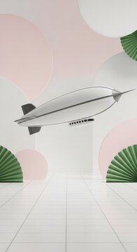 White Blimp Model on Pedestal Display.