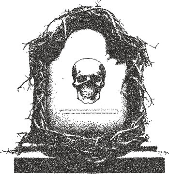 Tombstone vintage y2k stipple art, graveyard halftone stipple brutalist retro vector png with transparent background, eerie 2000s aesthetic photocopy effect tattoo