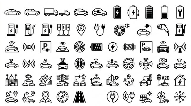 Graphic designer creates various technology icons for mobile apps and websites.