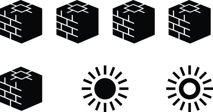 Brick icon set construction square pattern element design