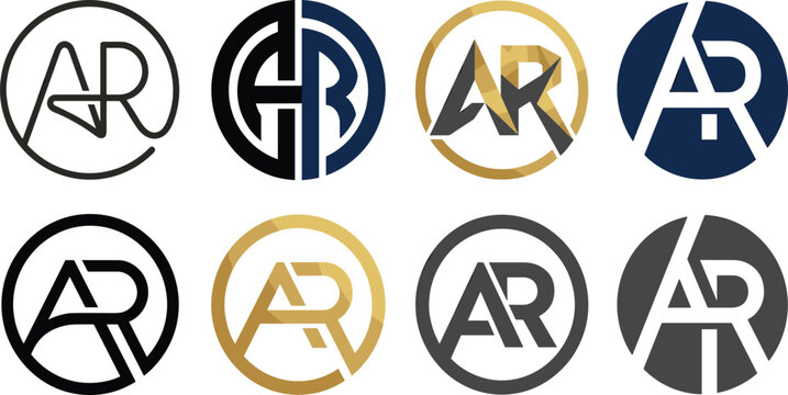 Modern AR Monogram Logo Template Collection with Luxury Geometric Letter Combinations Inside Circles for Corporate Brand Identity and Business Stationery Designs