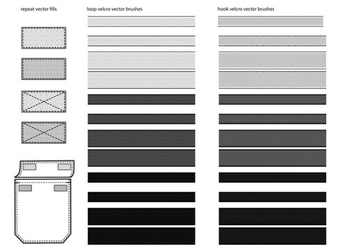 Velcro Hook and Loop Vector Pattern Brushes and Fill Set &mdash; Seamless Fastener Texture for Fashion Technical Drawings