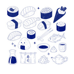 Hand Drawn Sushi Doodle Icon Set Collection © indahlestar29