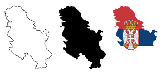 Fototapeta premium Serbia Map Silhouettes with National Flag and Country Outline