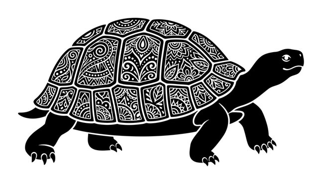 Black turtle with ornate shell design.