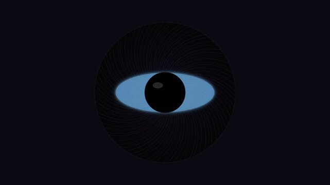 Visual representation of an eye in dark setting with blue detail
