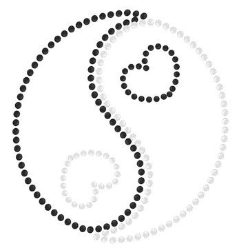 Crystal Yin Yang Heart Dotted Motif. Y2K Diamond Rhinestone Yin Yang Heart Art for Apparel, Stickers, and Digital Designs for a Groovy, Sparkly Vibe.