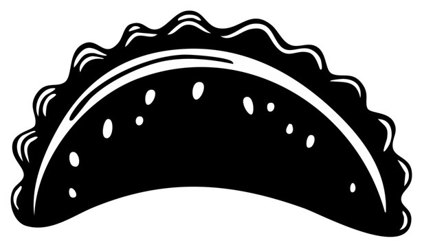 Black and white illustration of a filled pastry, empanada or similar.