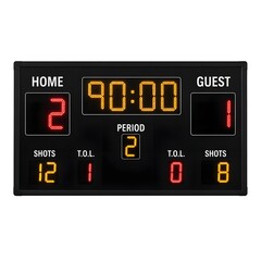 Fototapeta premium Sports scoreboard displaying game time and statistics electronic display