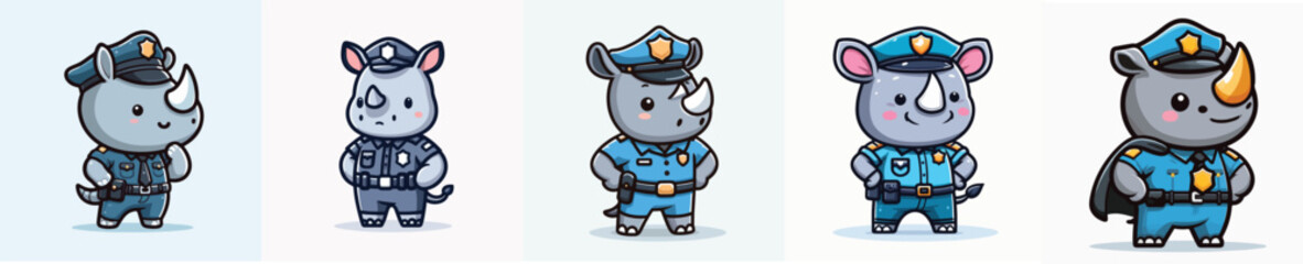 set of vector rhinos in police costumes © Jefri Syahputra BKL