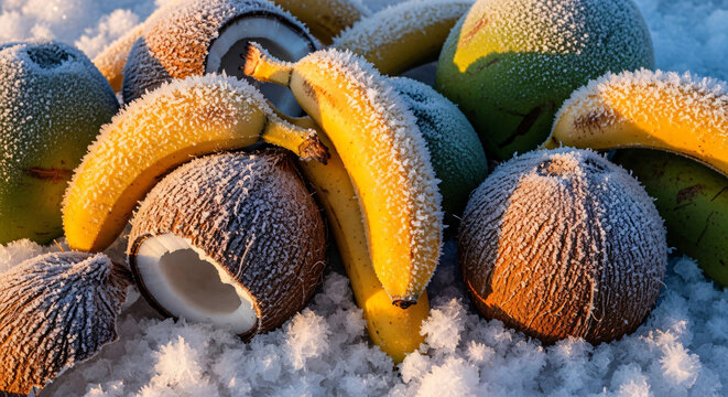 Chilled Coconuts and cavendish bananas on Crushed Ice Bed - Artistic Chaos