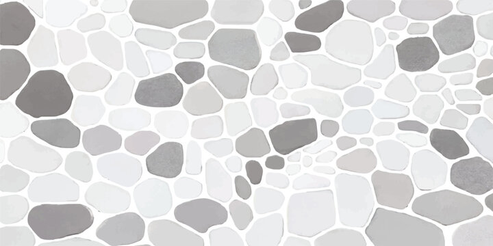 Abstract background of irregular light gray stones or pebbles in a decorative mosaic pattern with stone paving abstract background minimalist decorative architecture interior material