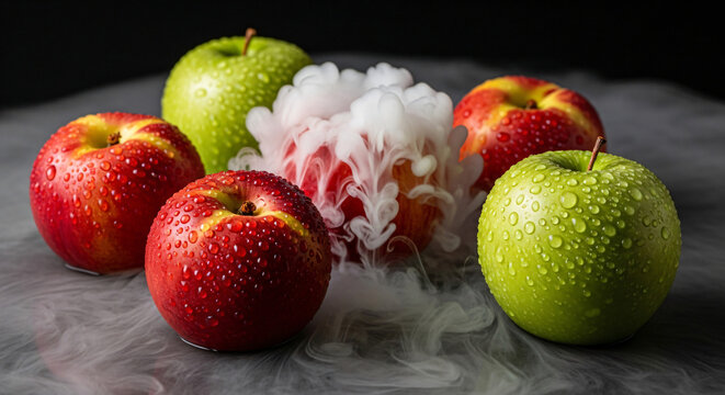 Thirst-quenching Nectarines and granny smith apples on Cold Vapor - Minimalist Focal Point
