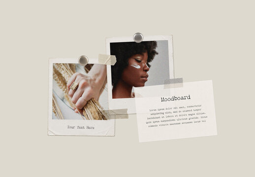 MoodBoard Layout with Instant Photos and Note Paper