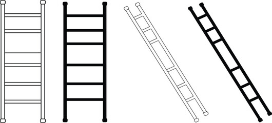 Minimalist Wooden Ladder Vector Icon Set with Outline and Solid Silhouette Styles for Construction Home Improvement Progress and Career Growth Concepts © MdShamim