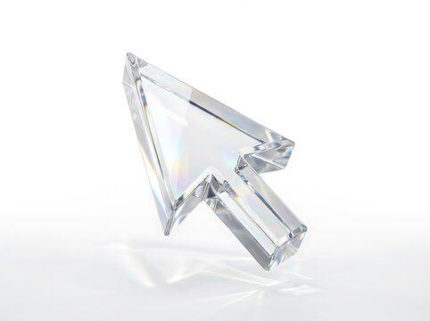 Clear glass computer mouse cursor arrow shape crystal sculpture with computer technology internet mousepad interface transparent navigation computing software abstract geometric sculpture