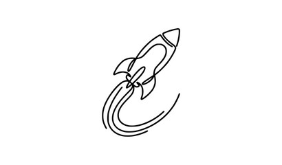 Continuous One Line Drawing of Flying Rocket Ship for Science Education STEM Learning Space Astronomy Exploration and School Laboratory App Logo Designs © MdSaidi