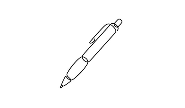 Continuous One Line Drawing of Ballpoint Pen Symbolizing Creative Writing Corporate Document Signature Education School Supplies and Minimalist Office Stationery Logo Designs