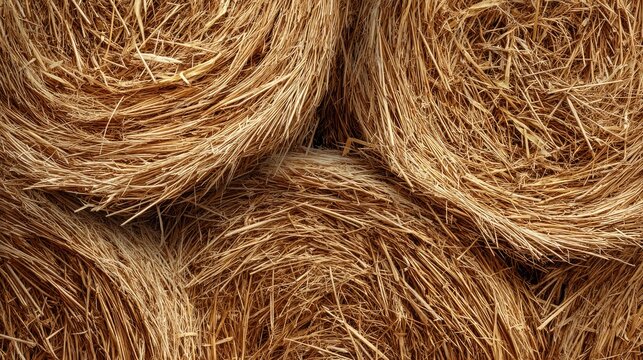 Straw hay texture, dried yellow grass pile, farm agriculture background, harvest season pattern, rustic texture 
