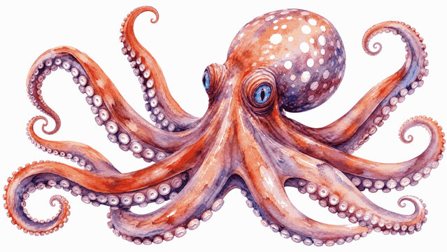 Deep Sea giant squid isolated watercolor vector illustration svg