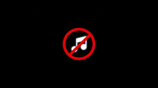 Music ban symbol no music allowed sign with transparent background animation, music prohibition sign animation with transparent background in 4K VIDEO.