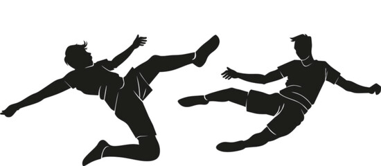 Silhouette illustration of a soccer player performing a dramatic bicycle kick to hit a football with football silhouette competition training professional movement performance tournament © Sajna