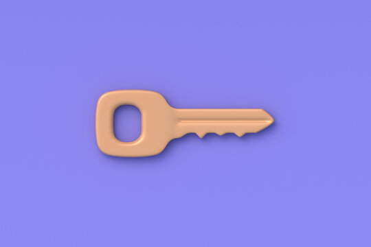 Key on violet background. Top view. 3d render