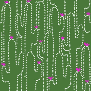 Green cactus design in batik style. Seamless repeat pattern