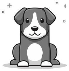 Fototapeta premium Cute cartoon dog sitting, smiling, monochrome illustration.