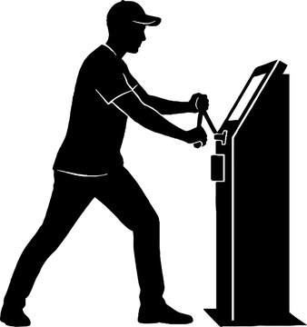 Man using an ATM machine for cash withdrawal.