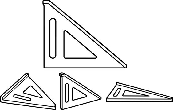 Construction Measuring Tools Collection - Speed Square Black and White Vector Illustration