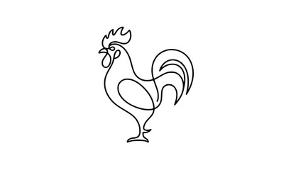 Fototapeta premium Continuous One Line Drawing of Rooster Silhouette Symbolizing Farm Fresh Organic Food Agriculture Morning Sunrise and Lunar New Year for Mascot Logo Designs
