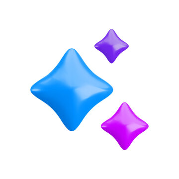 Vector cartoon 3d sparkling stars artificial intelligence icon. Cute realistic 3d render AI sparkle symbol, smart assistant, generate chat bot shiny sign for web buttons, app, machine learning.