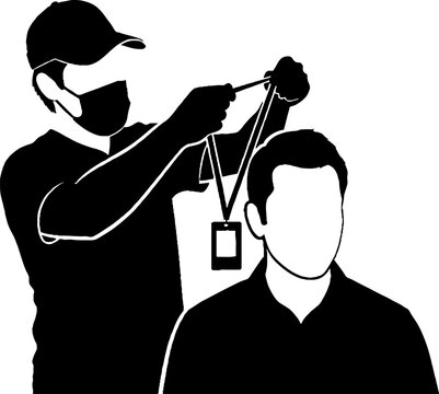 Barber cutting hair with scissors and comb.