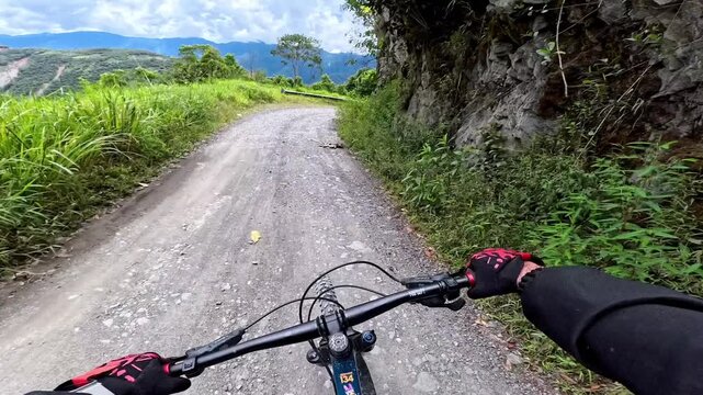 Mountain Biker Point of View Descending Death Road Bolivia