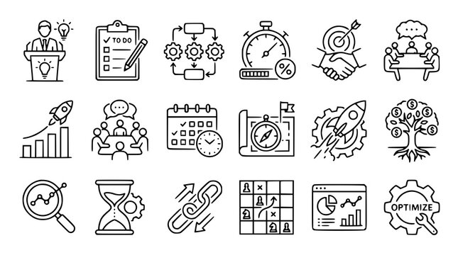 Business productivity collection with efficiency leadership and workflow graphics