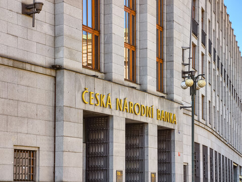 Prague, Czech Republic - June 19, 2026: Exterior of the Czech National Bank headquarters building.
