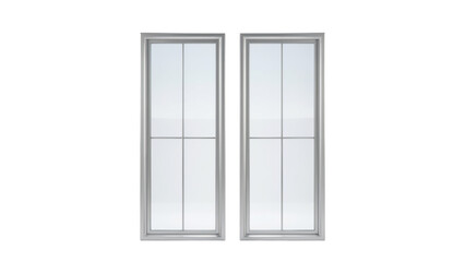 Obraz premium Two modern glass windows with slim metal frames isolated on transparent background