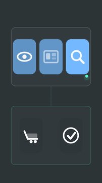 graphite and electric blue flat design product recommendation engine animation vertical background