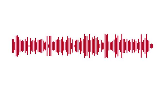 Red sound wave audio visualization loop on animation white background, audio spectrum