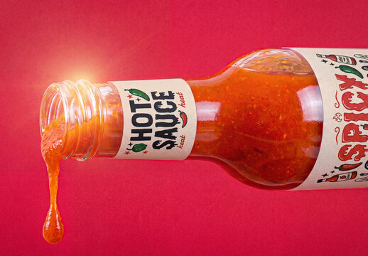 Glass Chili Sauce Bottle Neck Mockup