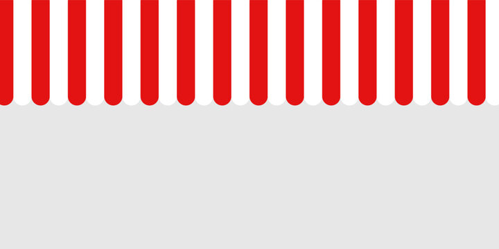 Red and white striped shop awning. Seamless vector illustration pattern.