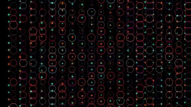 A digital illustration depicting falling red and blue binary code